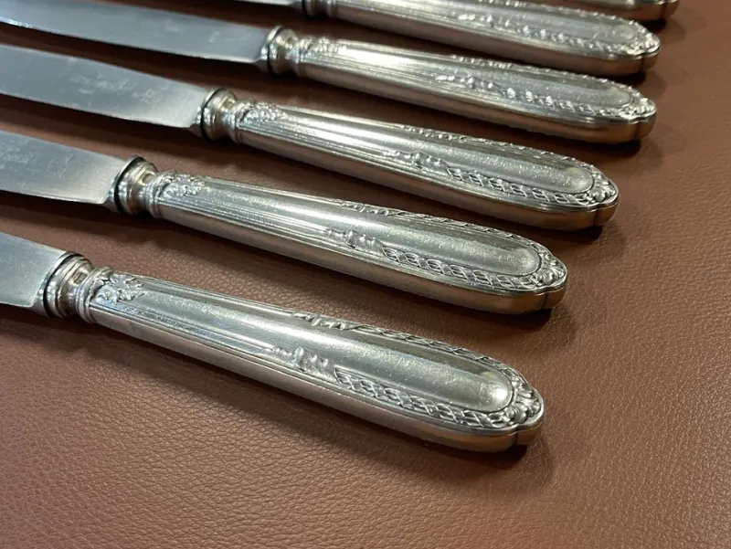 Pamono Silver Metal and Stainless Steel Knives from Paris Ravinet, Set of 12> Cutlery & Serving Utensils