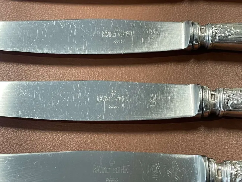 Pamono Silver Metal and Stainless Steel Knives from Paris Ravinet, Set of 12> Cutlery & Serving Utensils