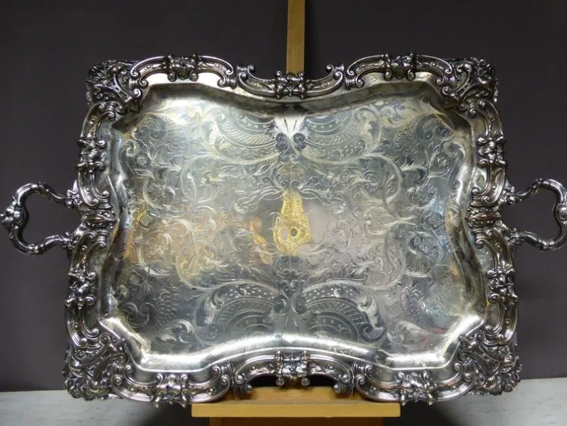 Pamono Silver Metal Serving Tray> Trays