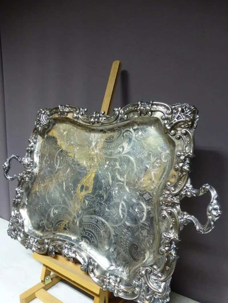 Pamono Silver Metal Serving Tray> Trays