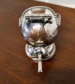 Pamono Silver Plated Novelty Sugar Scuttle with Original Scoop, 1920s, Set of 2> Serving Dishes