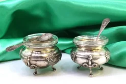 Outlet Pamono Silver Salt and Pepper Shakers with Glass Cores and Embossed Spoons, Set of 4