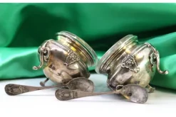Outlet Pamono Silver Salt and Pepper Shakers with Glass Cores and Embossed Spoons, Set of 4