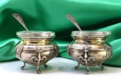 Outlet Pamono Silver Salt and Pepper Shakers with Glass Cores and Embossed Spoons, Set of 4