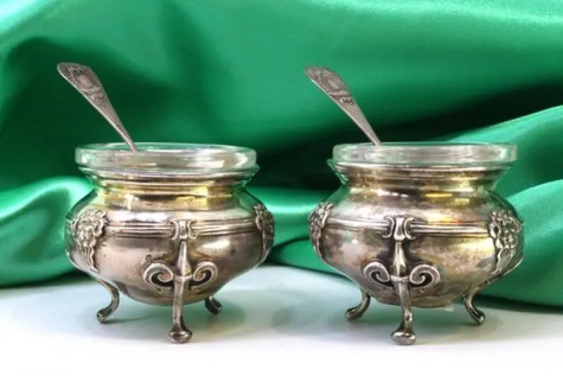 Outlet Pamono Silver Salt and Pepper Shakers with Glass Cores and Embossed Spoons, Set of 4