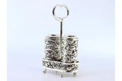 Pamono Silver Salt and Pepper Shakers with Embossed Floral Motifs><noscript><img width=