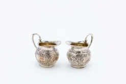 Pamono Silver Salt and Pepper Shakers with Embossed Floral Motifs, Set of 2> Salt & Pepper Shakers