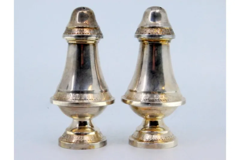Pamono Silver Salt and Pepper Shakers with Engravings, Set of 2> Salt & Pepper Shakers