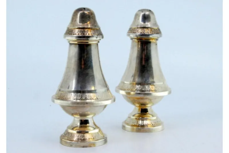 Pamono Silver Salt and Pepper Shakers with Engravings, Set of 2> Salt & Pepper Shakers