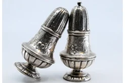 Pamono Silver Salt and Pepper Shaker with Raised Plant Elements, Set of 2