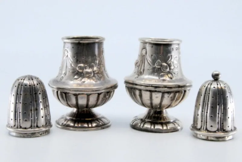 Pamono Silver Salt and Pepper Shaker with Raised Plant Elements, Set of 2