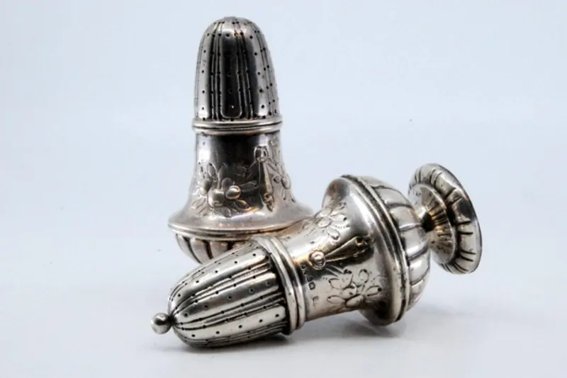 Pamono Silver Salt and Pepper Shaker with Raised Plant Elements, Set of 2