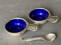 Pamono Silver Salt Shakers by Harald Nielsen for Georg Jensen, Denmark, 1950, Set of 3> Salt & Pepper Shakers