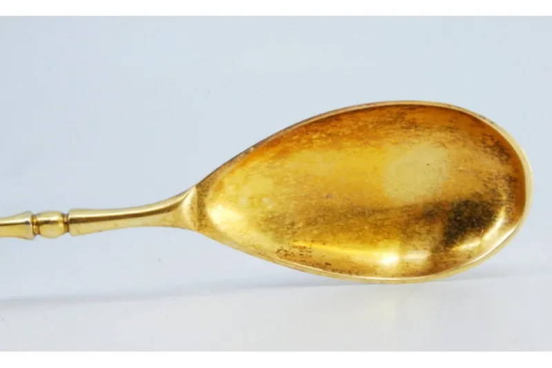 Pamono Silver Sauce Spoon with Golden Shell and Raised Stripes> Cutlery & Serving Utensils