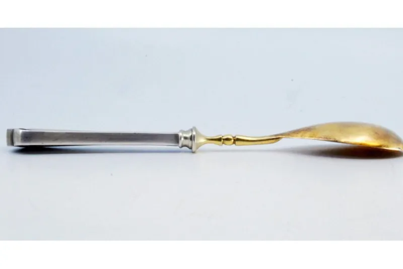 Pamono Silver Sauce Spoon with Golden Shell and Raised Stripes> Cutlery & Serving Utensils