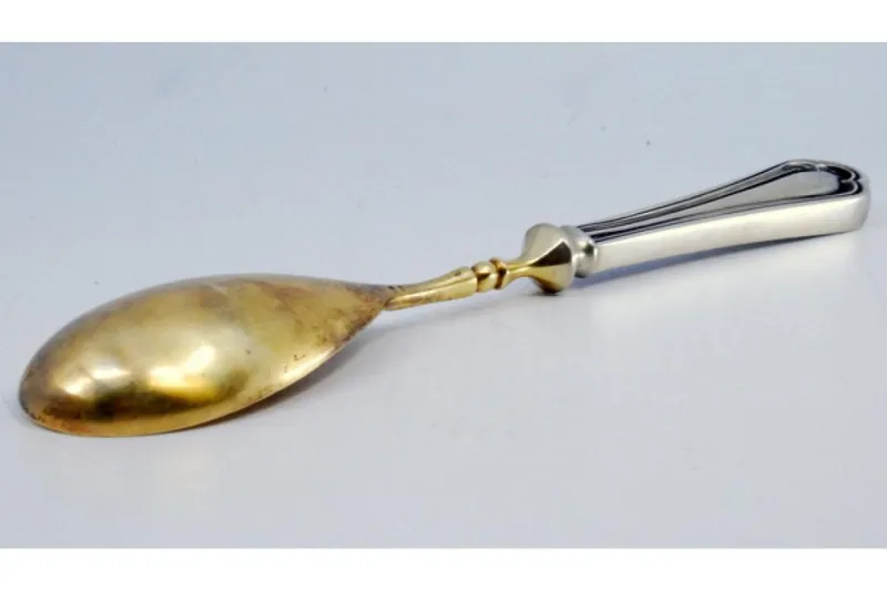 Pamono Silver Sauce Spoon with Golden Shell and Raised Stripes> Cutlery & Serving Utensils