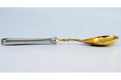 Pamono Silver Sauce Spoon with Golden Shell and Raised Stripes><noscript><img width=