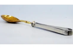 Pamono Silver Sauce Spoon with Golden Shell and Raised Stripes><noscript><img width=