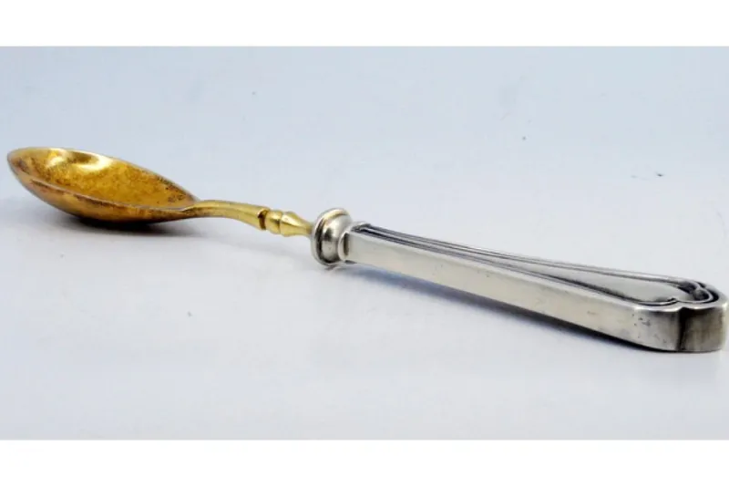 Pamono Silver Sauce Spoon with Golden Shell and Raised Stripes> Cutlery & Serving Utensils