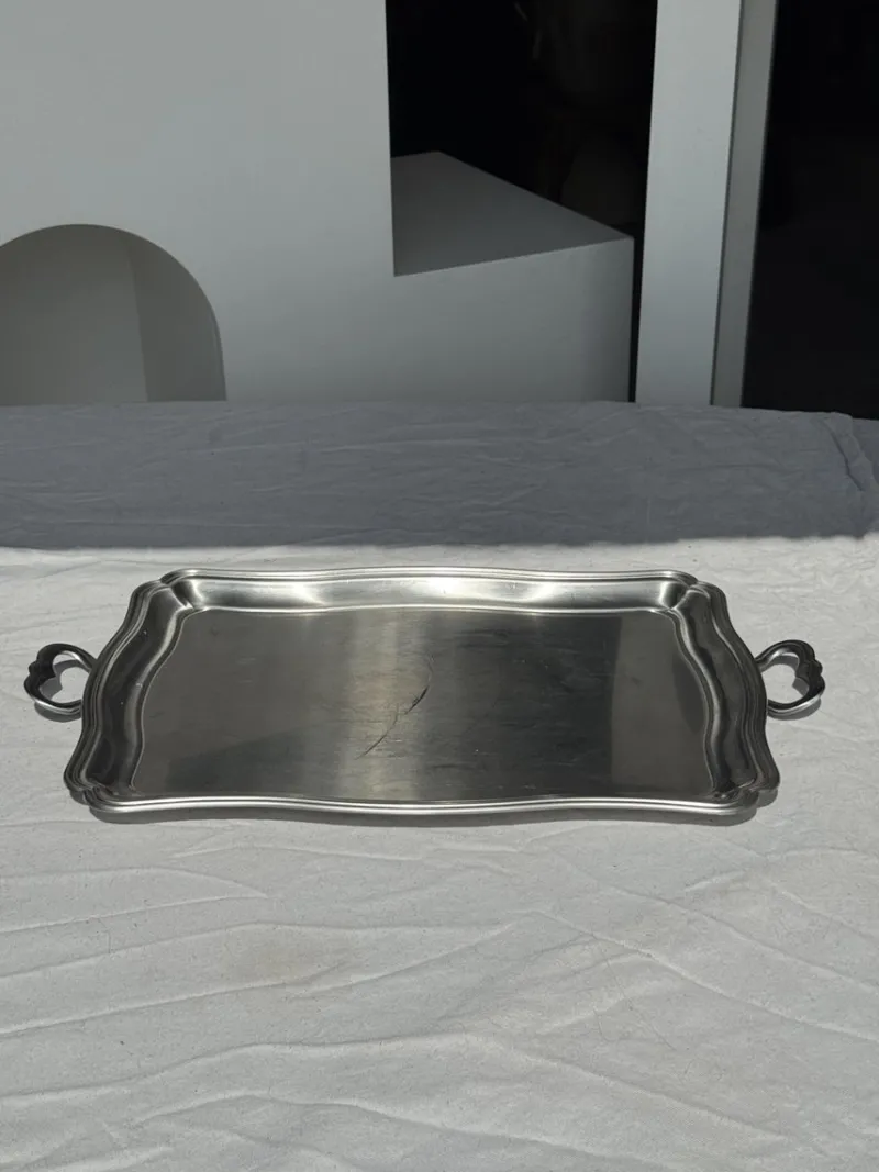 Pamono Silver Stainless Steel Serving Tray by Guy Degrenne, 1980s> Trays
