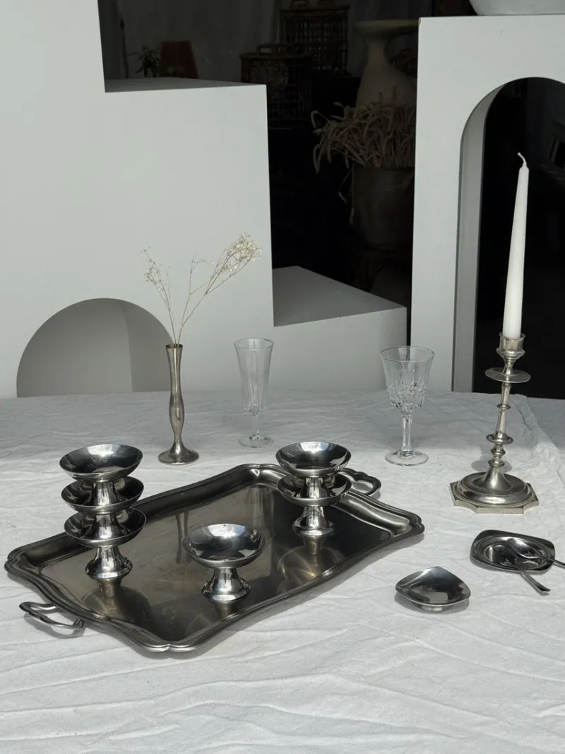 Pamono Silver Stainless Steel Serving Tray by Guy Degrenne, 1980s> Trays