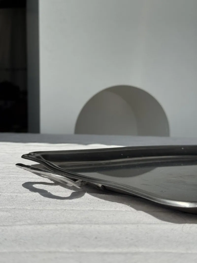 Pamono Silver Stainless Steel Serving Tray by Guy Degrenne, 1980s> Trays