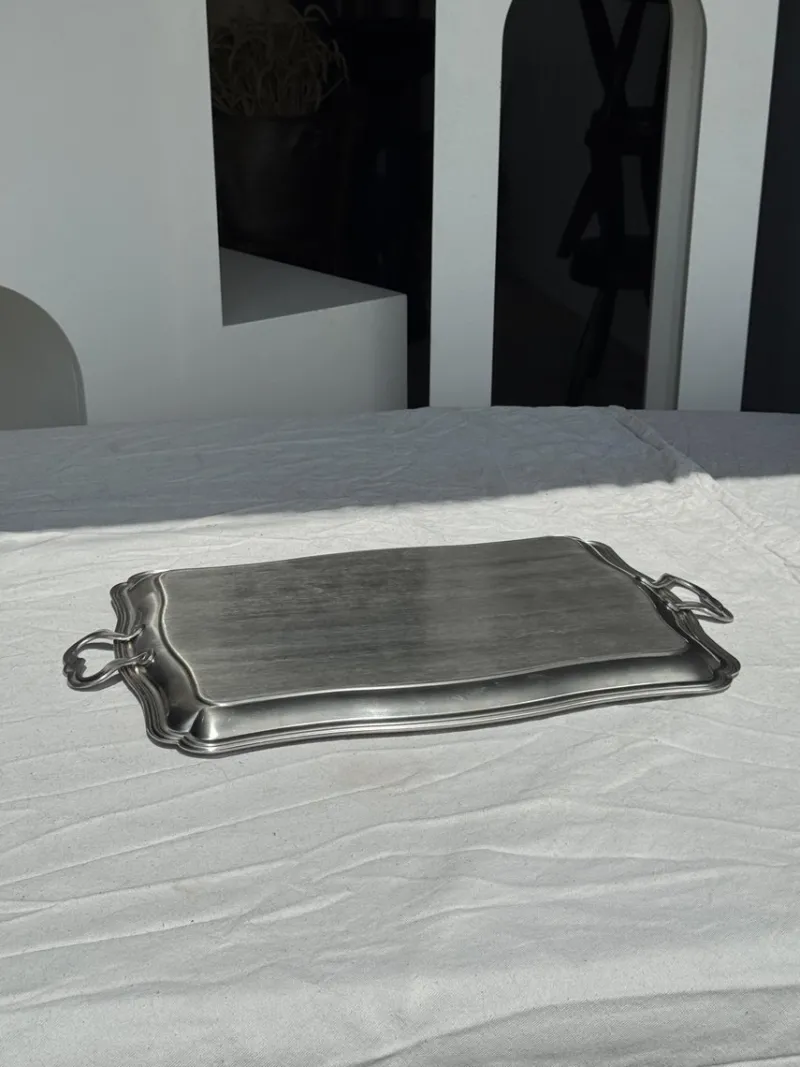 Pamono Silver Stainless Steel Serving Tray by Guy Degrenne, 1980s> Trays