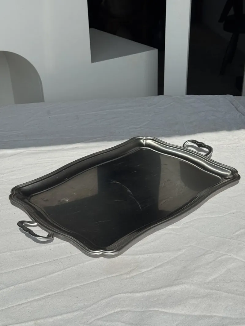 Pamono Silver Stainless Steel Serving Tray by Guy Degrenne, 1980s> Trays