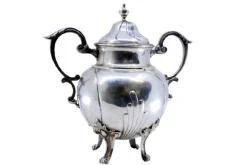 Pamono Silver Sugar Bowl with Segments, Scrolls, Raised Application Handles and Feet> Coffee & Tea Service