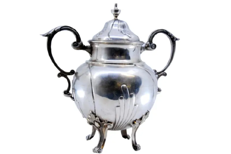 Pamono Silver Sugar Bowl with Segments, Scrolls, Raised Application Handles and Feet> Coffee & Tea Service