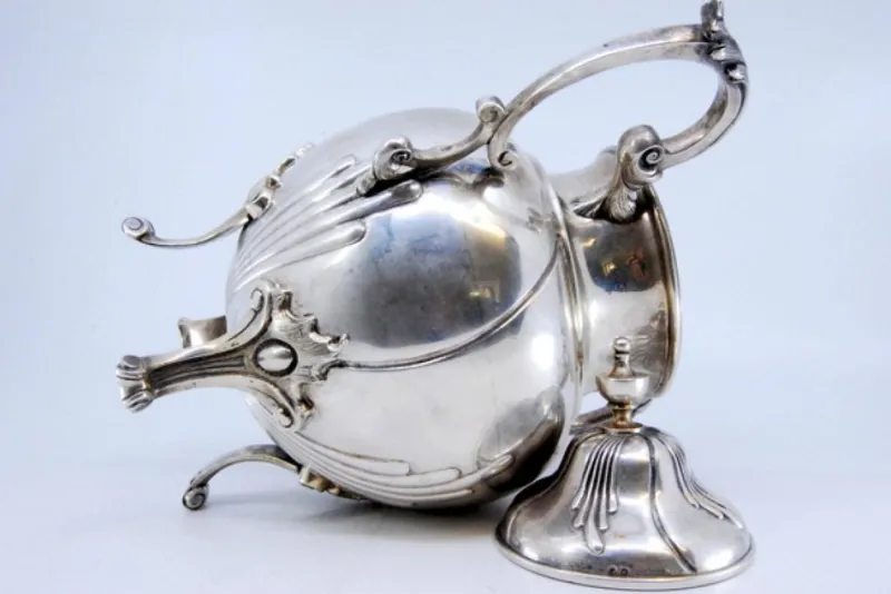 Pamono Silver Sugar Bowl with Segments, Scrolls, Raised Application Handles and Feet> Coffee & Tea Service