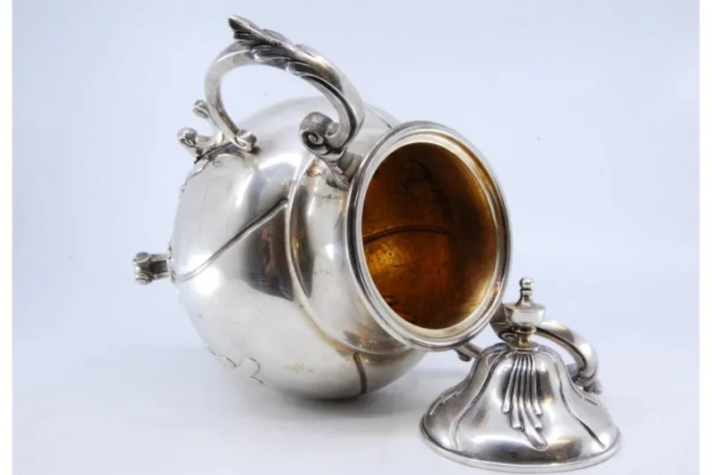 Pamono Silver Sugar Bowl with Segments, Scrolls, Raised Application Handles and Feet> Coffee & Tea Service