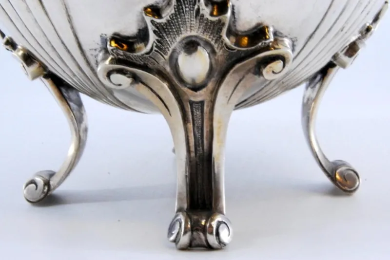 Pamono Silver Sugar Bowl with Segments, Scrolls, Raised Application Handles and Feet> Coffee & Tea Service