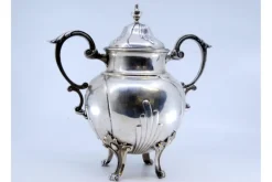 Pamono Silver Sugar Bowl with Segments, Scrolls, Raised Application Handles and Feet><noscript><img width=