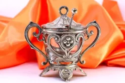 Pamono Silver Sugar Bowl with Spoon, Set of 2> Bowls