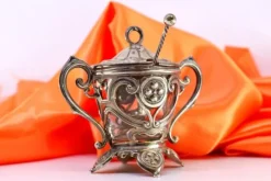 Pamono Silver Sugar Bowl with Spoon, Set of 2> Bowls