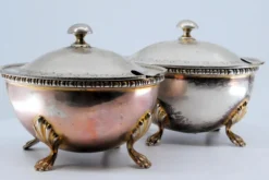 Pamono Silver Sugar Bowls with Friezes on the Edges, Set of 2><noscript><img width=