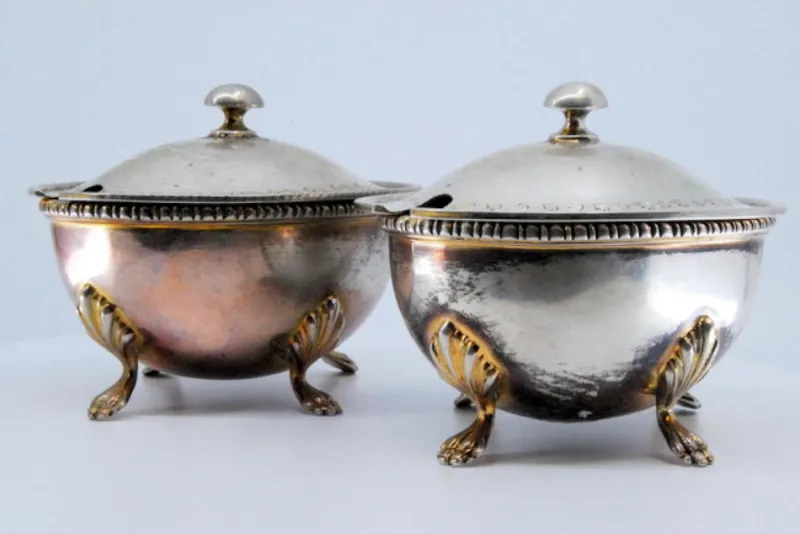 Pamono Silver Sugar Bowls with Friezes on the Edges, Set of 2> Bowls