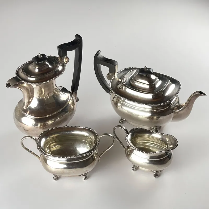 Pamono Silver Tea Set, Sheffield, England, 1930s, Set of 4> Coffee & Tea Service