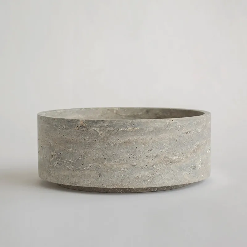 Pamono Silver Travertine Cylinder Bowl from Kiwano Concept> Tabletop|Bowls