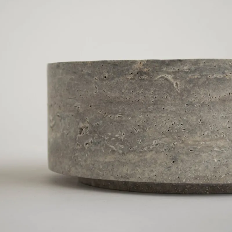 Pamono Silver Travertine Cylinder Bowl from Kiwano Concept> Tabletop|Bowls
