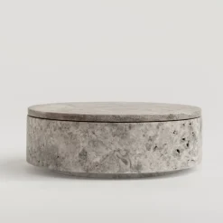 Discount Pamono Silver Travertine Cylinder Bowl with Lid from Kiwano Concept