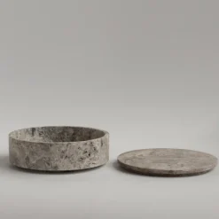 Discount Pamono Silver Travertine Cylinder Bowl with Lid from Kiwano Concept