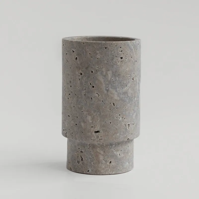 New Pamono Silver Travertine Vase or Wine Cooler from Kiwano Concept