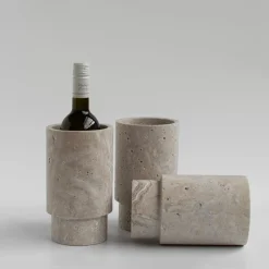 New Pamono Silver Travertine Vase or Wine Cooler from Kiwano Concept