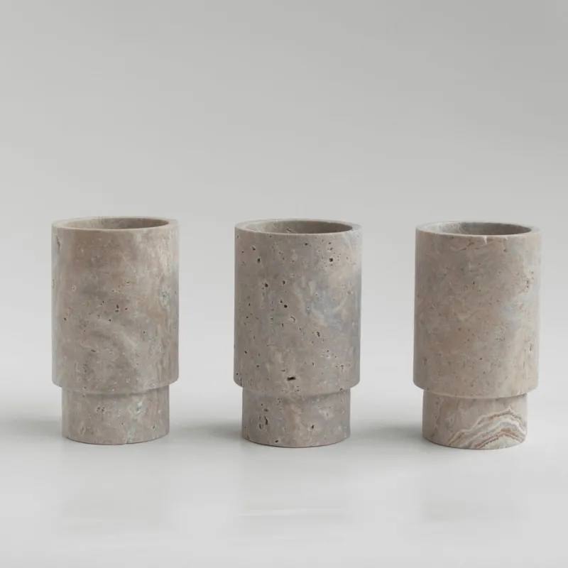 New Pamono Silver Travertine Vase or Wine Cooler from Kiwano Concept