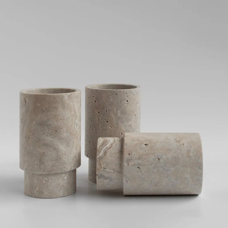 New Pamono Silver Travertine Vase or Wine Cooler from Kiwano Concept