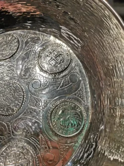 Outlet Pamono Silver Tray with Embedded Silver Coins, 19th Century