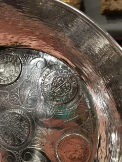 Outlet Pamono Silver Tray with Embedded Silver Coins, 19th Century