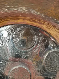 Outlet Pamono Silver Tray with Embedded Silver Coins, 19th Century